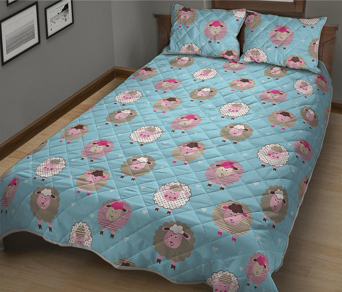 Cartoon Sheep Pattern Print Quilt Bed Set