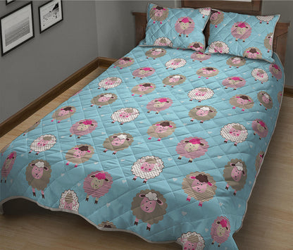 Cartoon Sheep Pattern Print Quilt Bed Set