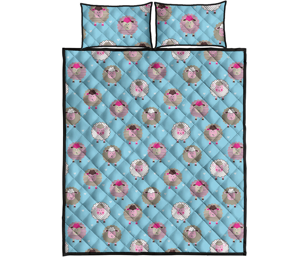 Cartoon Sheep Pattern Print Quilt Bed Set
