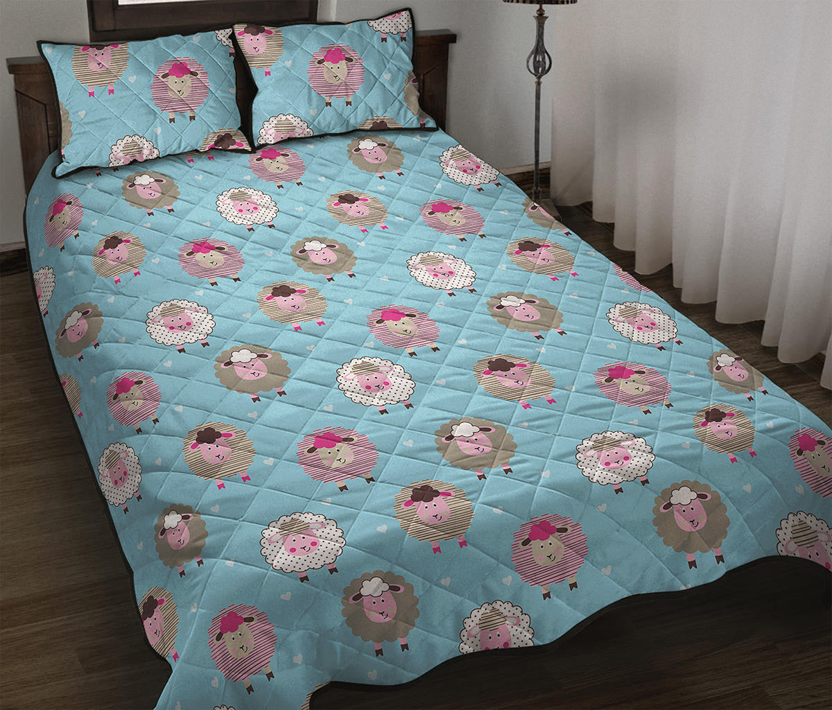 Cartoon Sheep Pattern Print Quilt Bed Set