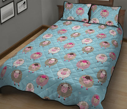 Cartoon Sheep Pattern Print Quilt Bed Set