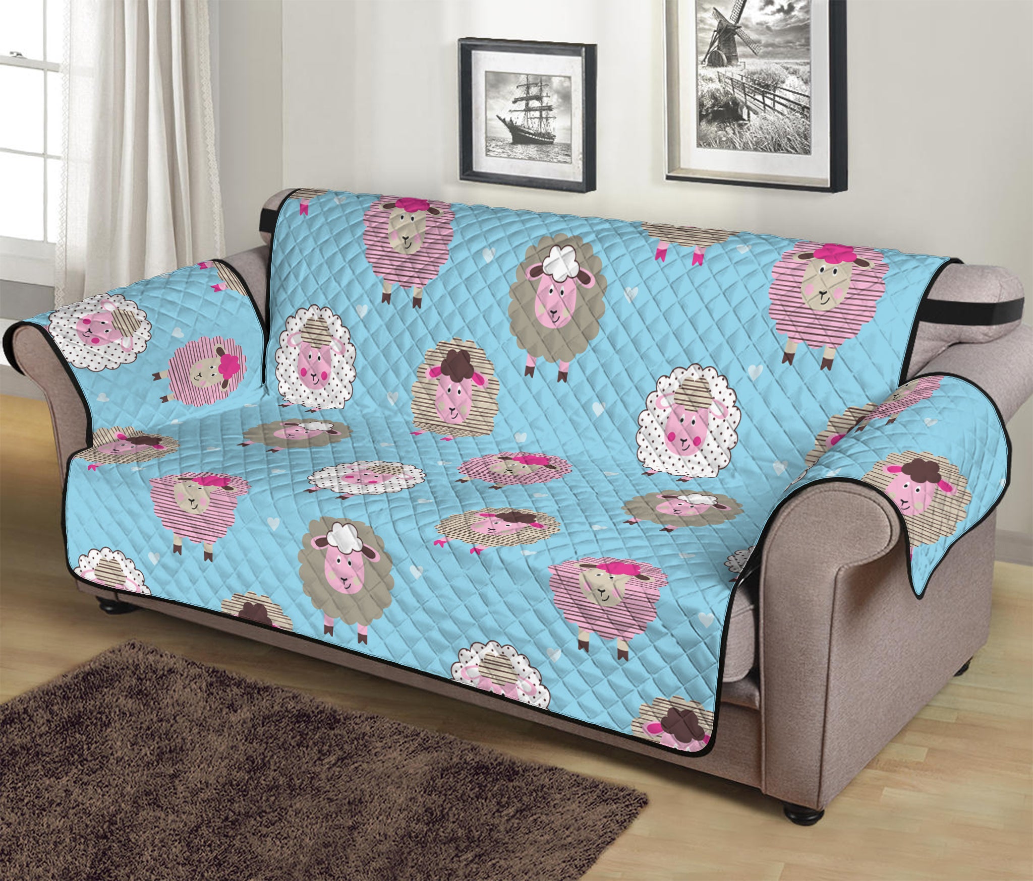 Cartoon Sheep Pattern Print Sofa Protector