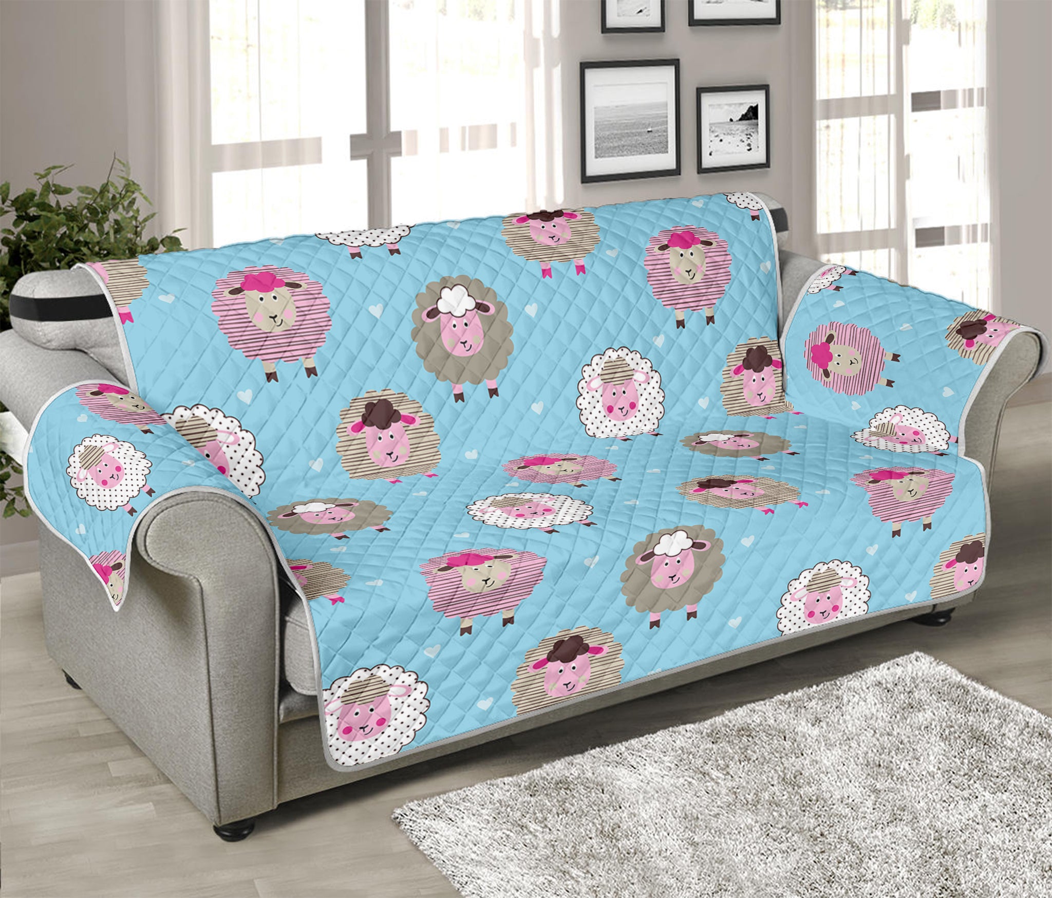 Cartoon Sheep Pattern Print Sofa Protector