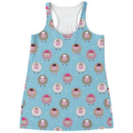 Cartoon Sheep Pattern Print Women's Racerback Tank Top