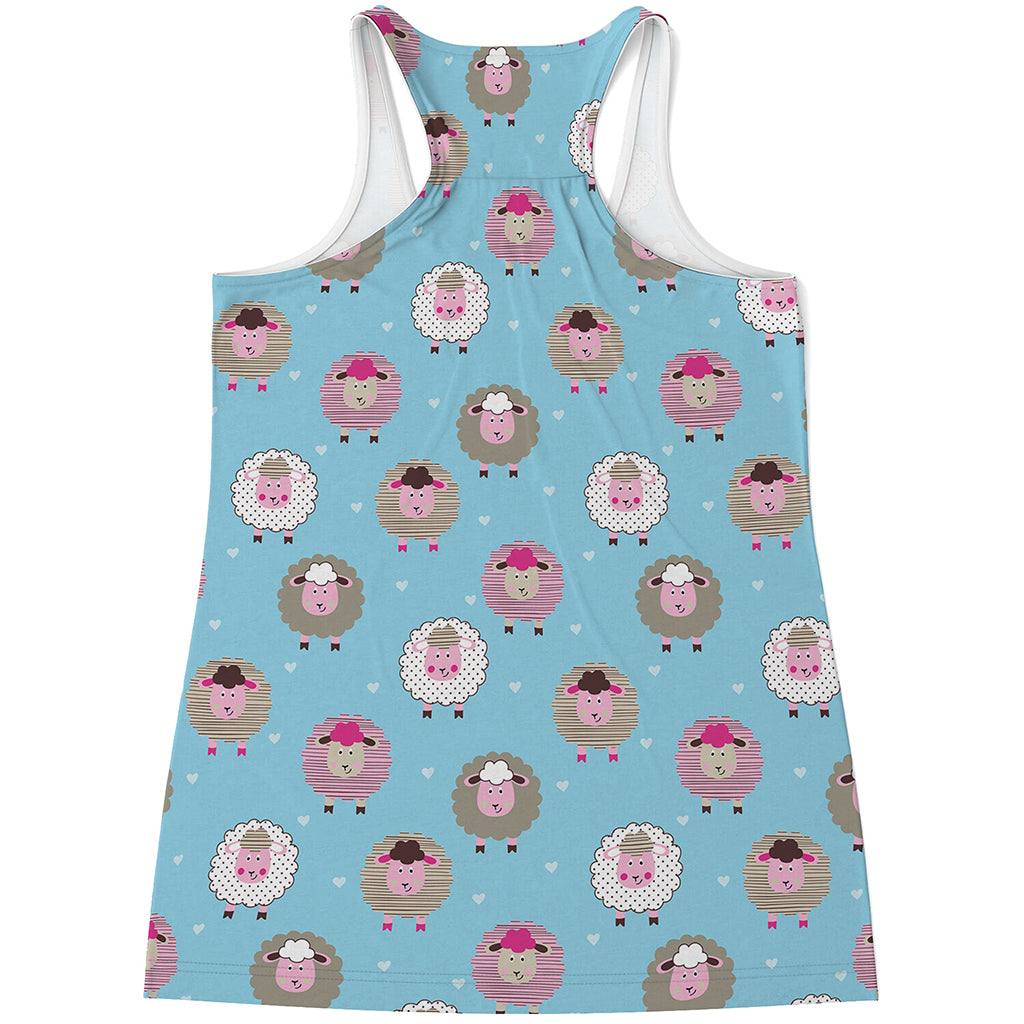 Cartoon Sheep Pattern Print Women's Racerback Tank Top