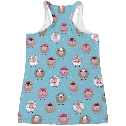 Cartoon Sheep Pattern Print Women's Racerback Tank Top