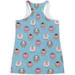 Cartoon Sheep Pattern Print Women's Racerback Tank Top