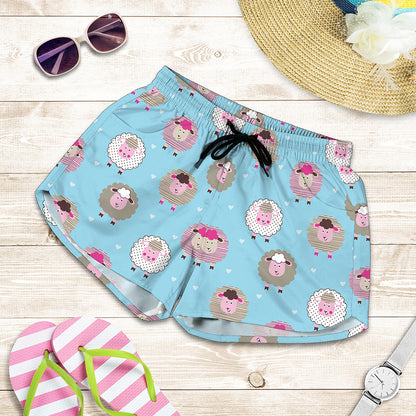 Cartoon Sheep Pattern Print Women's Shorts
