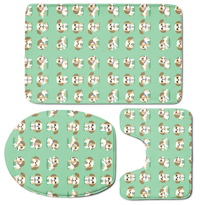 Cartoon Shih Tzu Pattern Print 3 Piece Bath Mat Set