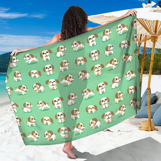Cartoon Shih Tzu Pattern Print Beach Sarong Wrap