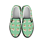 Cartoon Shih Tzu Pattern Print Black Slip On Shoes