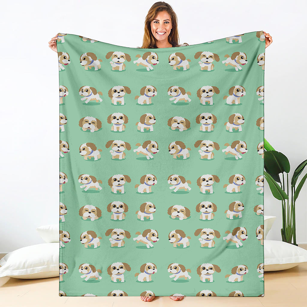 Cartoon Shih Tzu Pattern Print Blanket