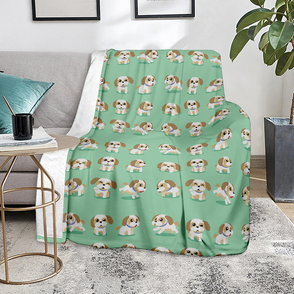 Cartoon Shih Tzu Pattern Print Blanket