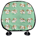Cartoon Shih Tzu Pattern Print Car Headrest Covers