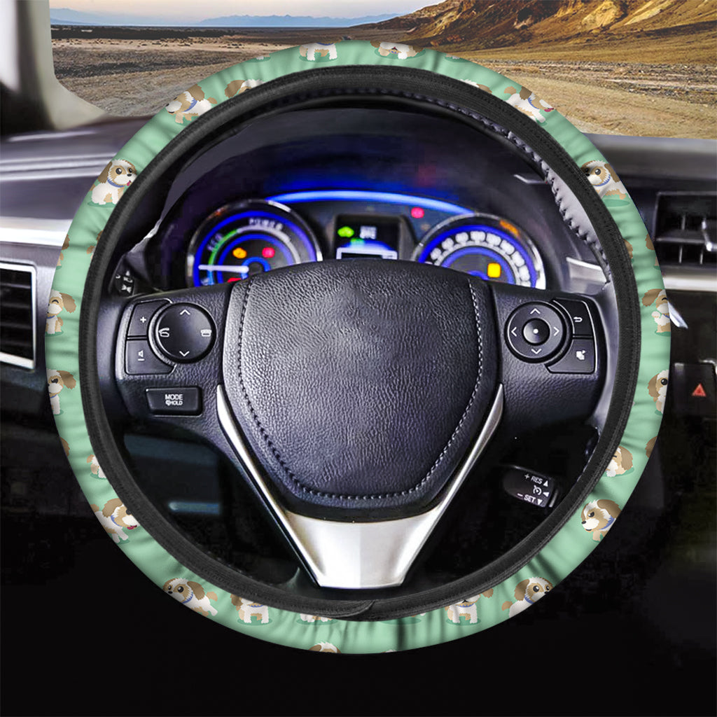 Cartoon Shih Tzu Pattern Print Car Steering Wheel Cover