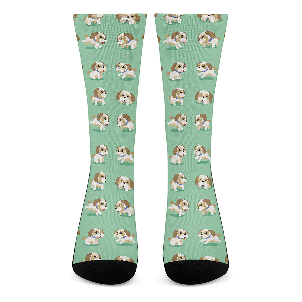 Cartoon Shih Tzu Pattern Print Crew Socks