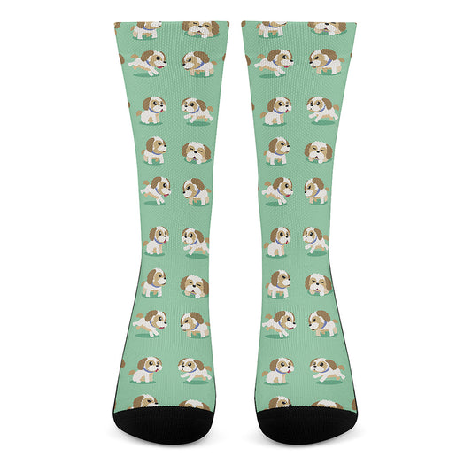 Cartoon Shih Tzu Pattern Print Crew Socks