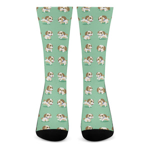 Cartoon Shih Tzu Pattern Print Crew Socks