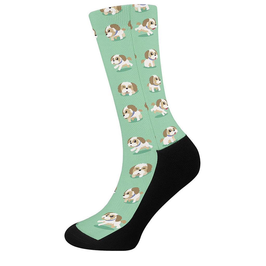 Cartoon Shih Tzu Pattern Print Crew Socks