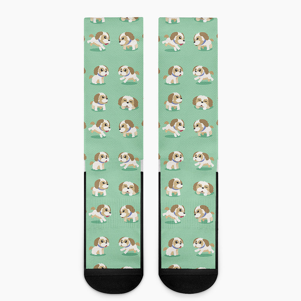 Cartoon Shih Tzu Pattern Print Crew Socks