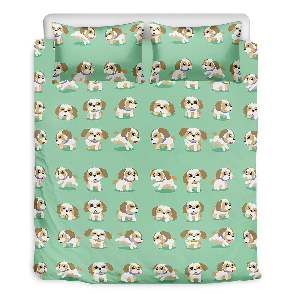 Cartoon Shih Tzu Pattern Print Duvet Cover Bedding Set