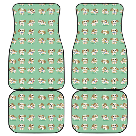 Cartoon Shih Tzu Pattern Print Front and Back Car Floor Mats
