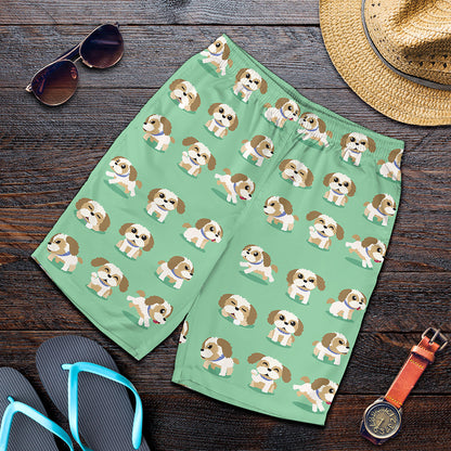 Cartoon Shih Tzu Pattern Print Men's Shorts