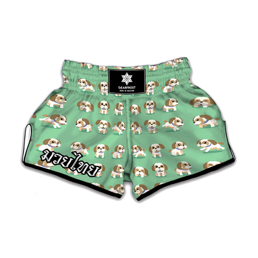Cartoon Shih Tzu Pattern Print Muay Thai Boxing Shorts