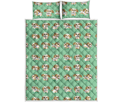 Cartoon Shih Tzu Pattern Print Quilt Bed Set