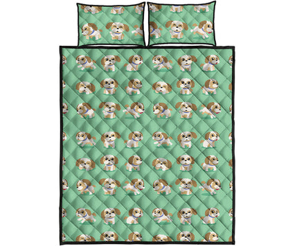 Cartoon Shih Tzu Pattern Print Quilt Bed Set