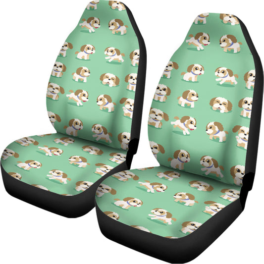 Cartoon Shih Tzu Pattern Print Universal Fit Car Seat Covers
