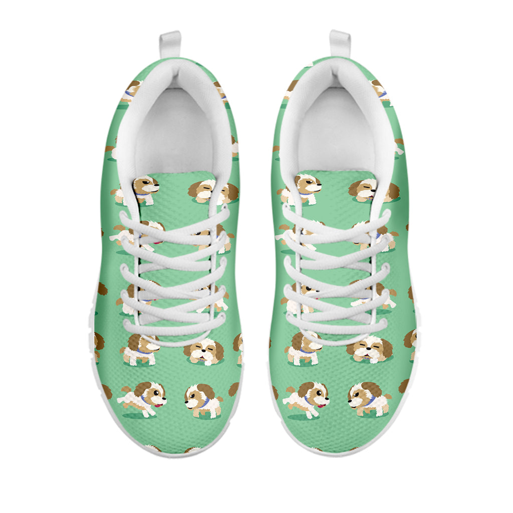 Cartoon Shih Tzu Pattern Print White Sneakers