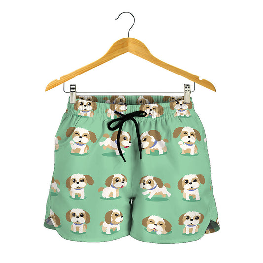 Cartoon Shih Tzu Pattern Print Women's Shorts
