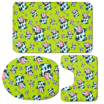 Cartoon Smiley Cow Pattern Print 3 Piece Bath Mat Set