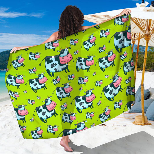 Cartoon Smiley Cow Pattern Print Beach Sarong Wrap