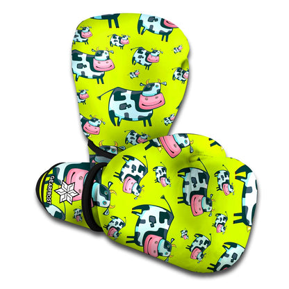 Cartoon Smiley Cow Pattern Print Boxing Gloves