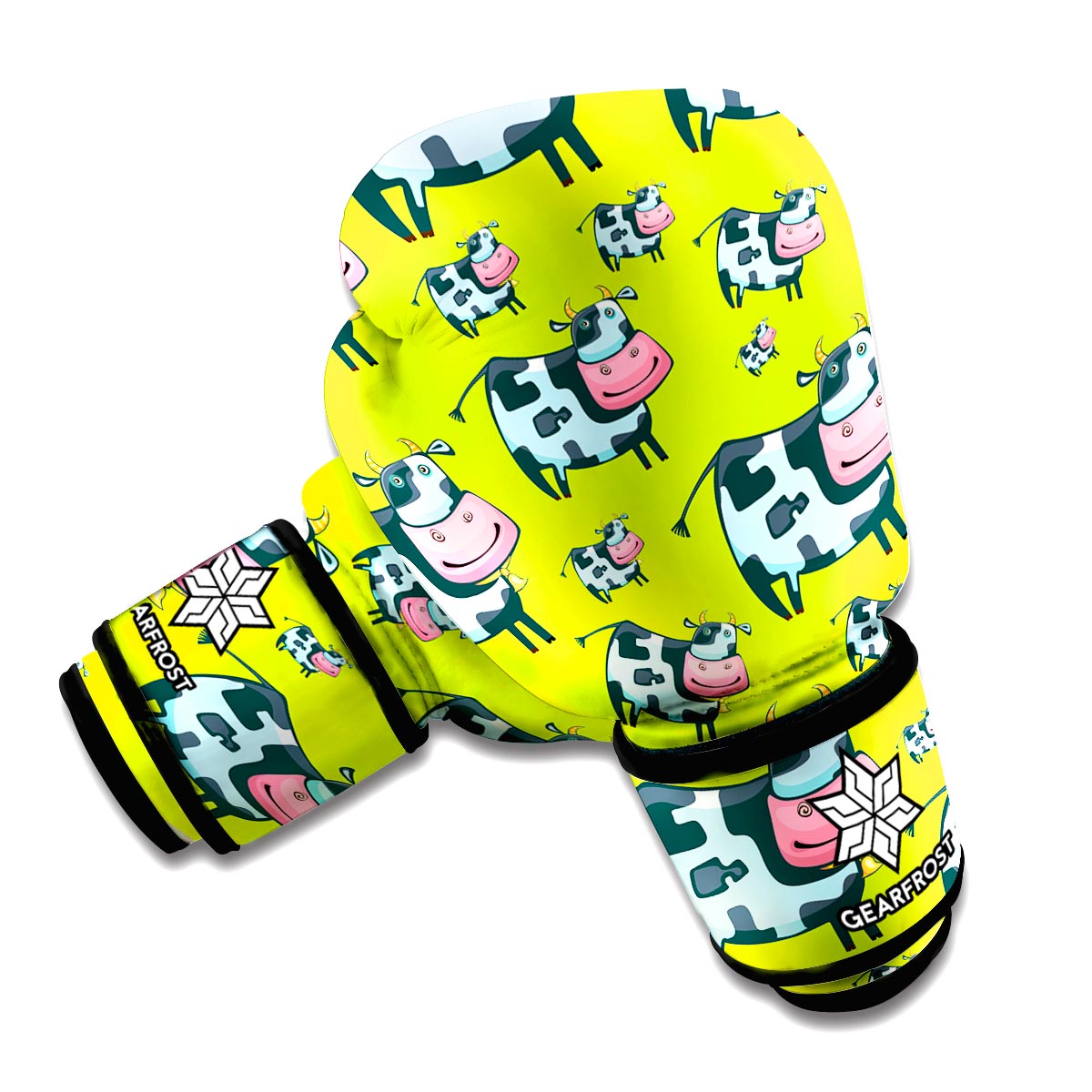 Cartoon Smiley Cow Pattern Print Boxing Gloves