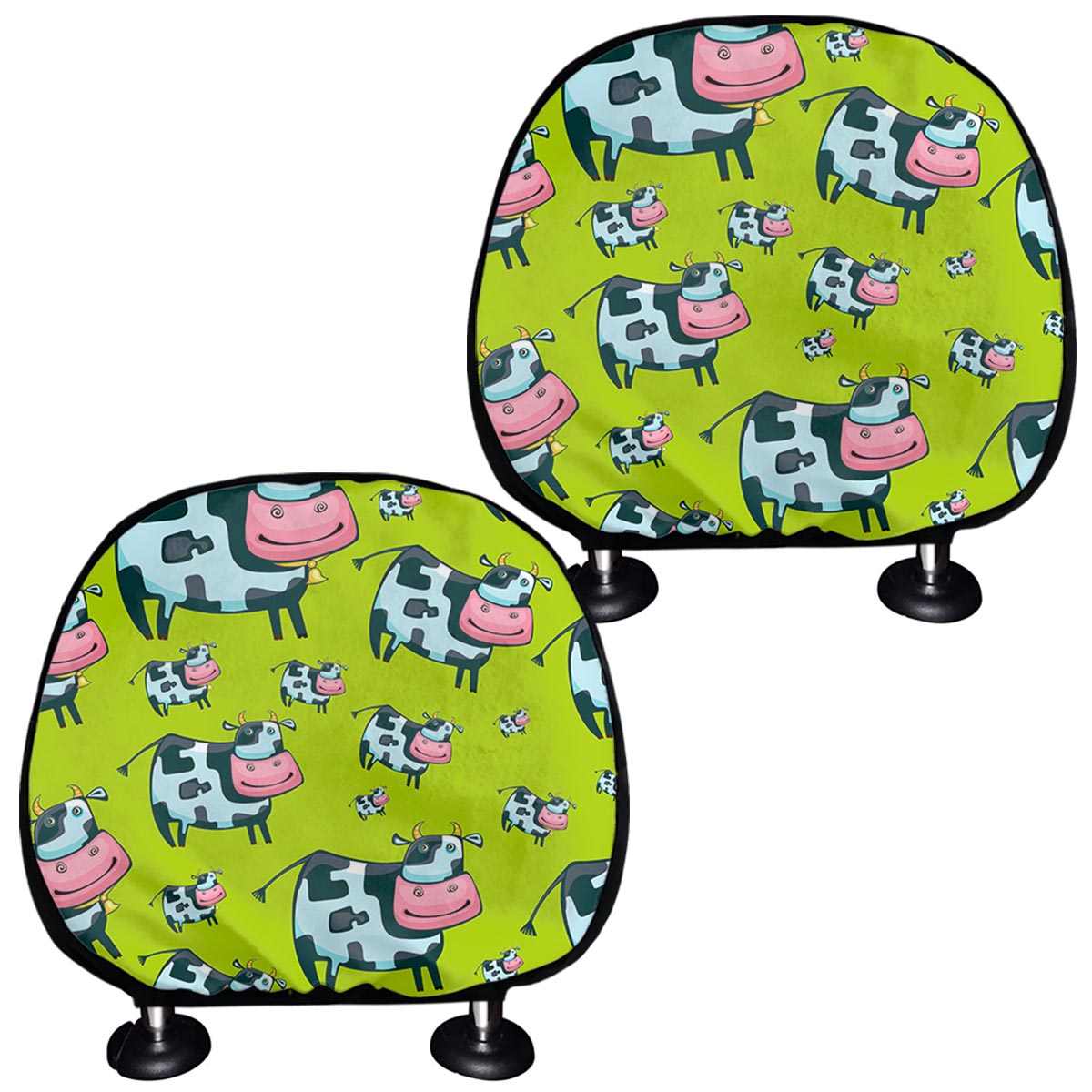 Cartoon Smiley Cow Pattern Print Car Headrest Covers
