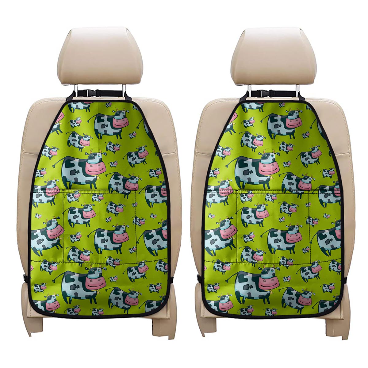 Cartoon Smiley Cow Pattern Print Car Seat Organizers