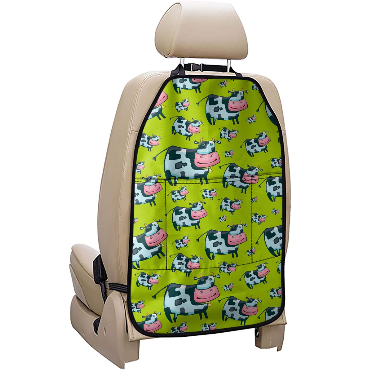 Cartoon Smiley Cow Pattern Print Car Seat Organizers