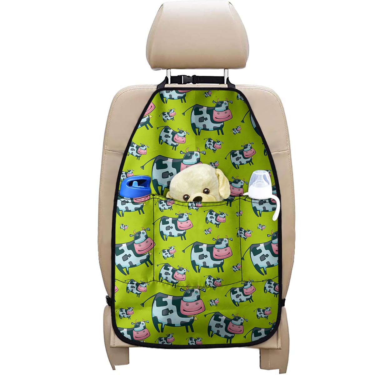 Cartoon Smiley Cow Pattern Print Car Seat Organizers