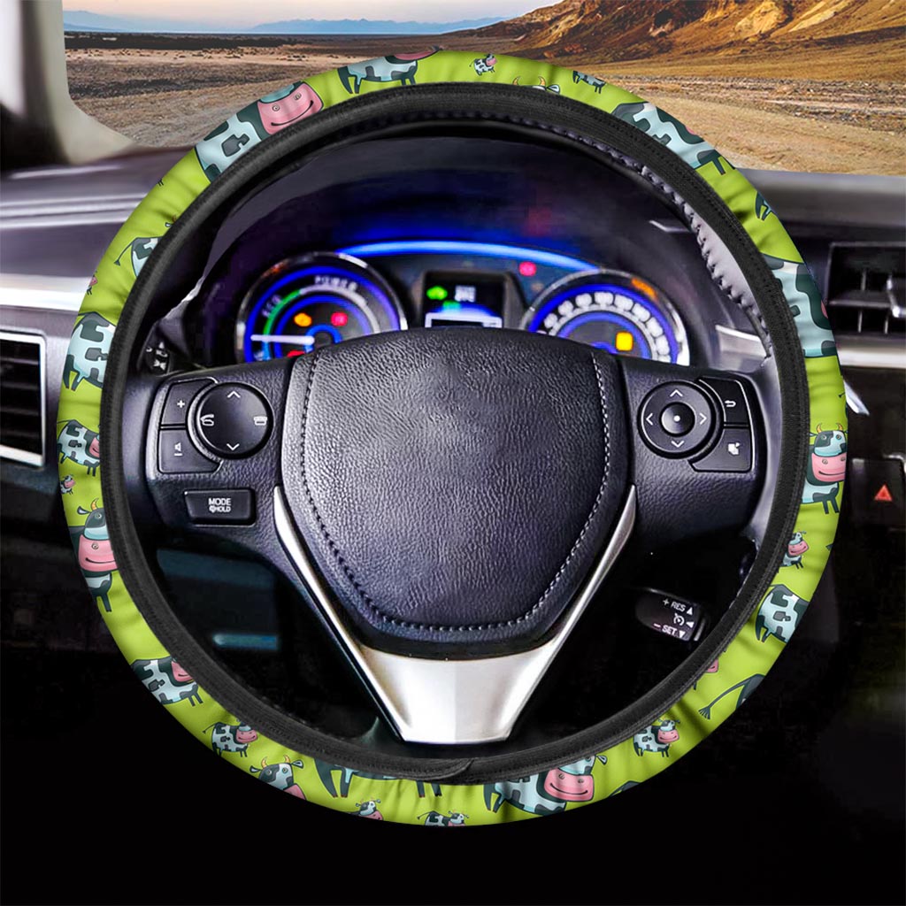 Cartoon Smiley Cow Pattern Print Car Steering Wheel Cover