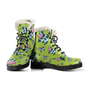 Cartoon Smiley Cow Pattern Print Comfy Boots GearFrost