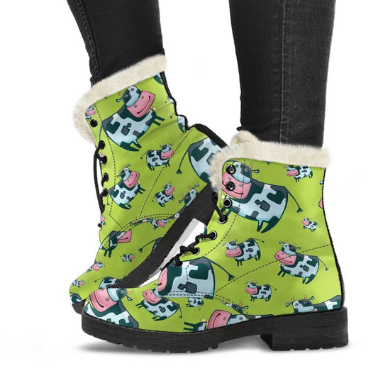 Cartoon Smiley Cow Pattern Print Comfy Boots GearFrost