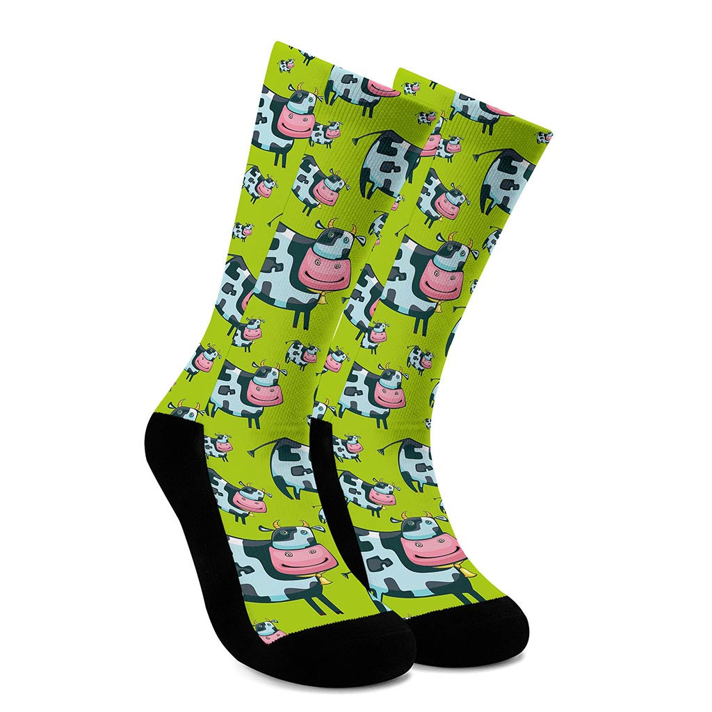 Cartoon Smiley Cow Pattern Print Crew Socks