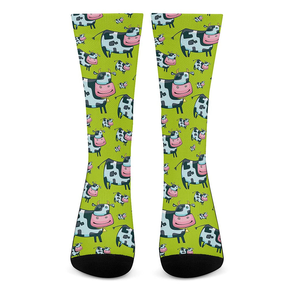 Cartoon Smiley Cow Pattern Print Crew Socks