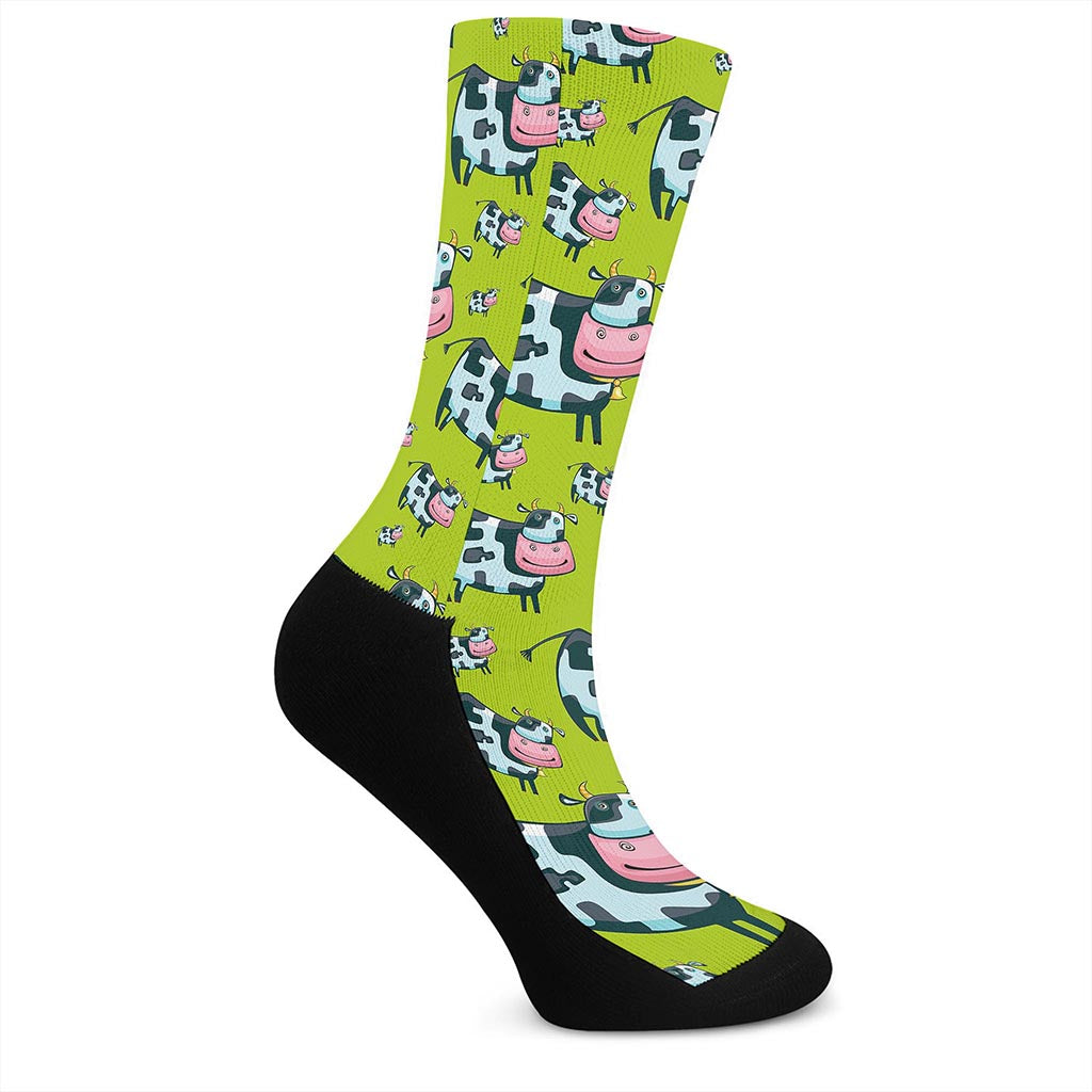 Cartoon Smiley Cow Pattern Print Crew Socks