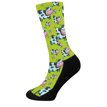 Cartoon Smiley Cow Pattern Print Crew Socks