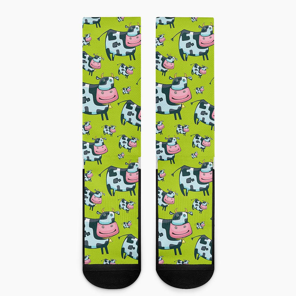 Cartoon Smiley Cow Pattern Print Crew Socks
