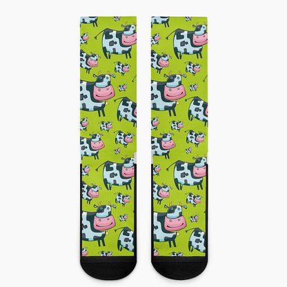 Cartoon Smiley Cow Pattern Print Crew Socks